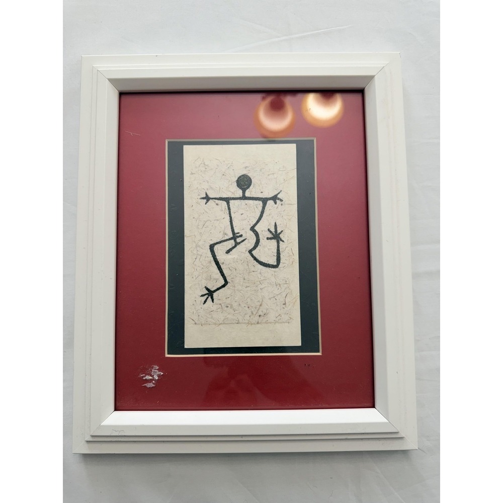Abstract Figure Folk Art Ink Print Red Mat White Frame 10x11